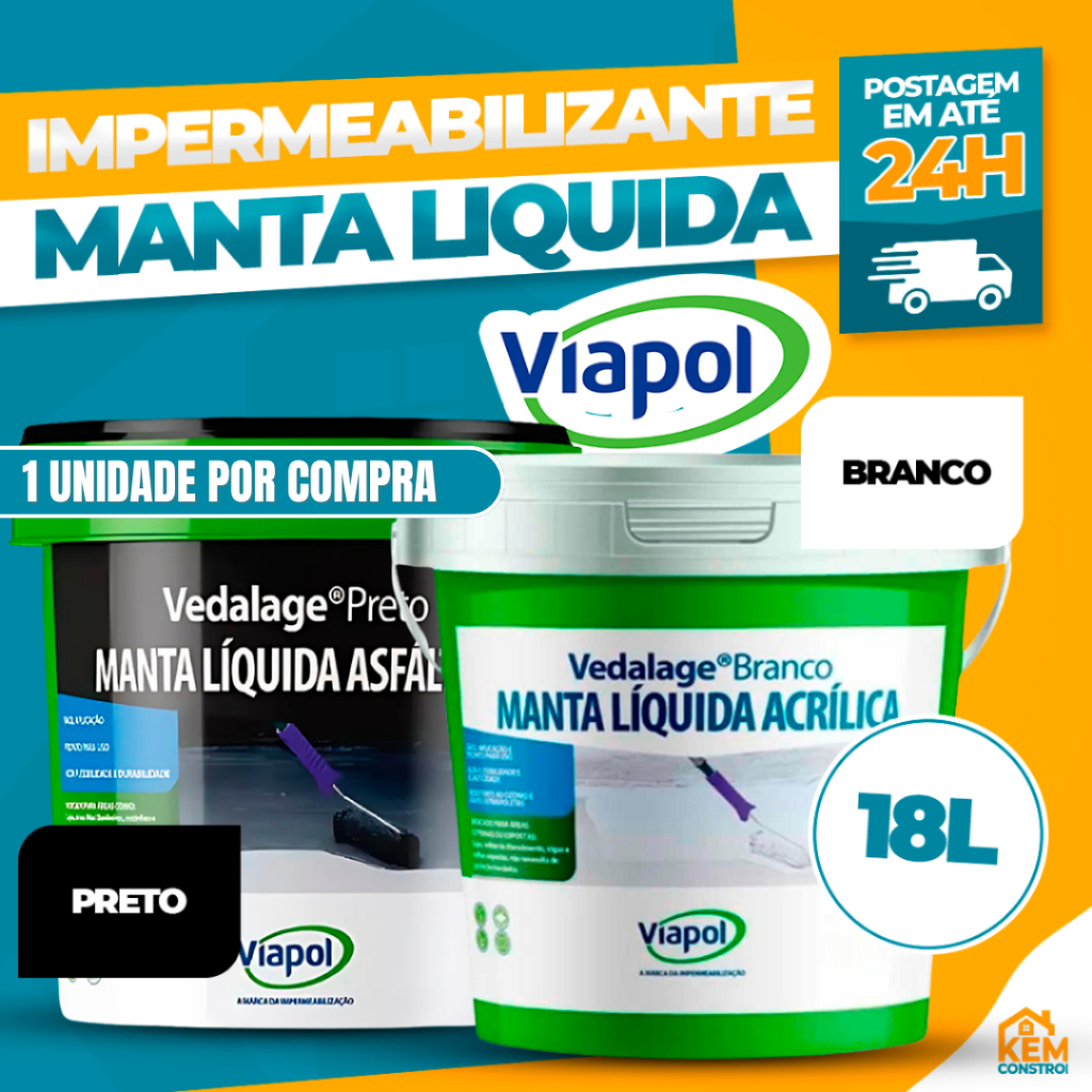Manta Líquida Impermeabilizante para Laje e Telhado Balde 18kg Viapol em Oferta na Shopee