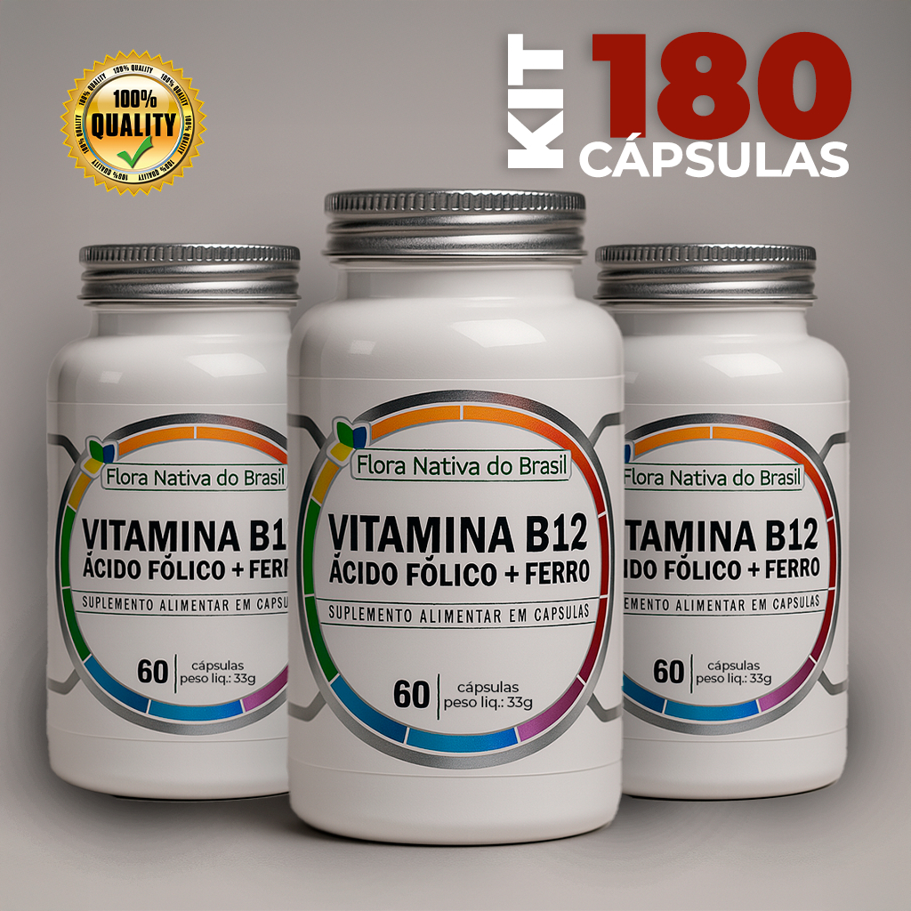 Vitamina B12 + Ferro + Ácido Folico 180 cápsulas - Suplemento Natural (Metilcobalamina) em Oferta na Shopee