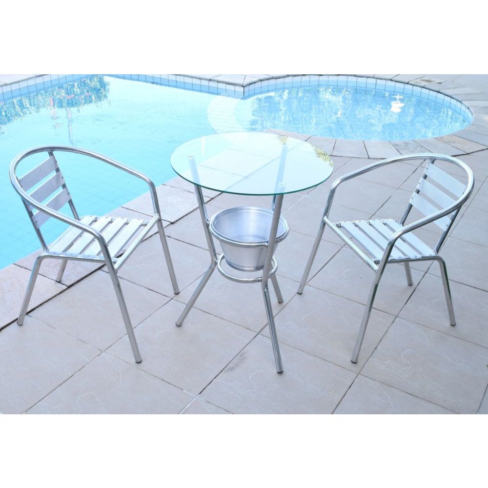 Kit 2 Cadeiras + Mesa de Alumínio Varanda Área Externa Apartamento Casa Piscina Jardim Hotel Pousada Condomínio em Oferta na Shopee