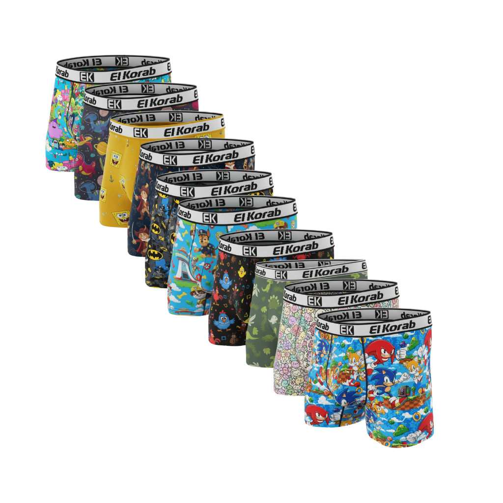 Kit 10un Cueca Infantil KIDS Boxer Sortidas Lisas Microfibra Estampadas Para Crianças El Korab