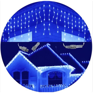 Cascata de Led Azul 400 Leds C/ 8 Funções Pisca Pisca Para Enfeite Decoração de Natal 127v 10m Casa