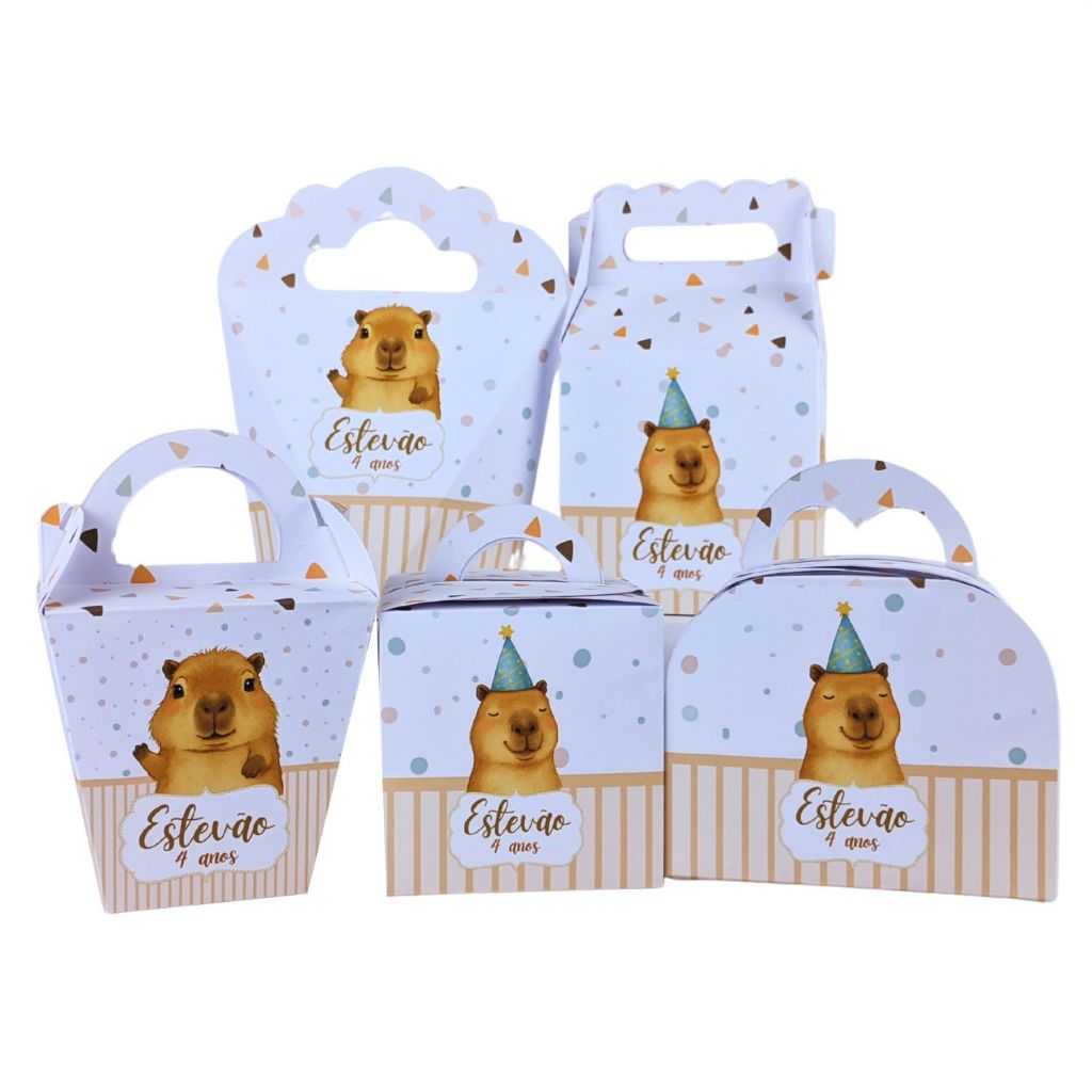 Kit 10 a 50 Caixinhas Personalizadas Com Alça Lembrancinhas Capivara Festa Aniversario Festinha