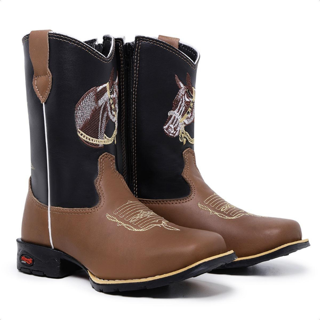 Texana Infantil em Couro Legítimo com Bordado de Cavalo Estilo, Conforto Premium e Durabilidade