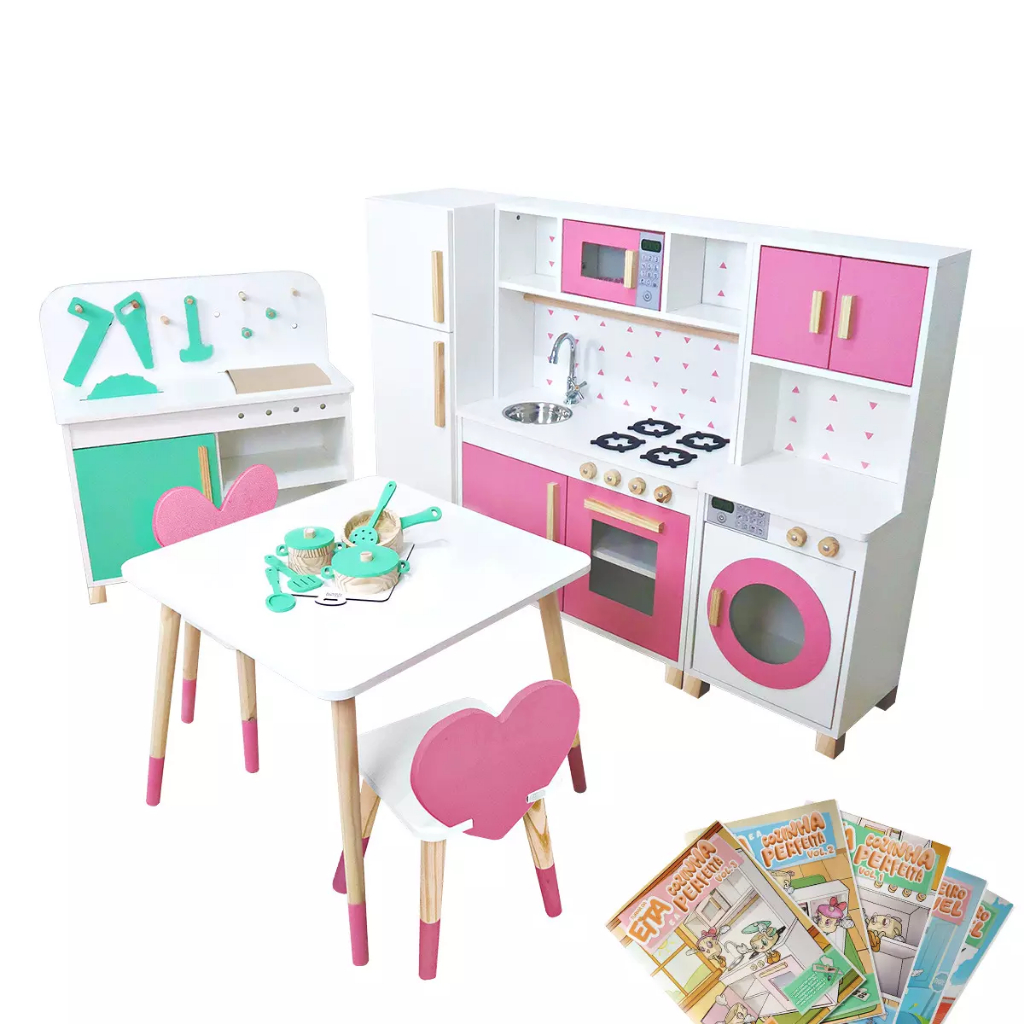 Combo Completo Brinquedoteca Pequeno Madeira Infantil Brinquedo Faz de Conta Pedagógico M…