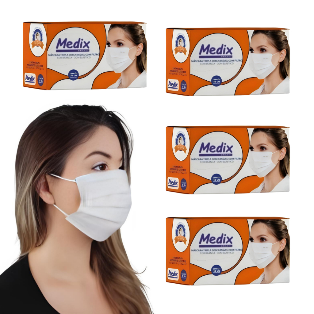 Kit 200 Máscara Tripla Filtro Proteção Branca Tnt Descartáve - Branca Lisa