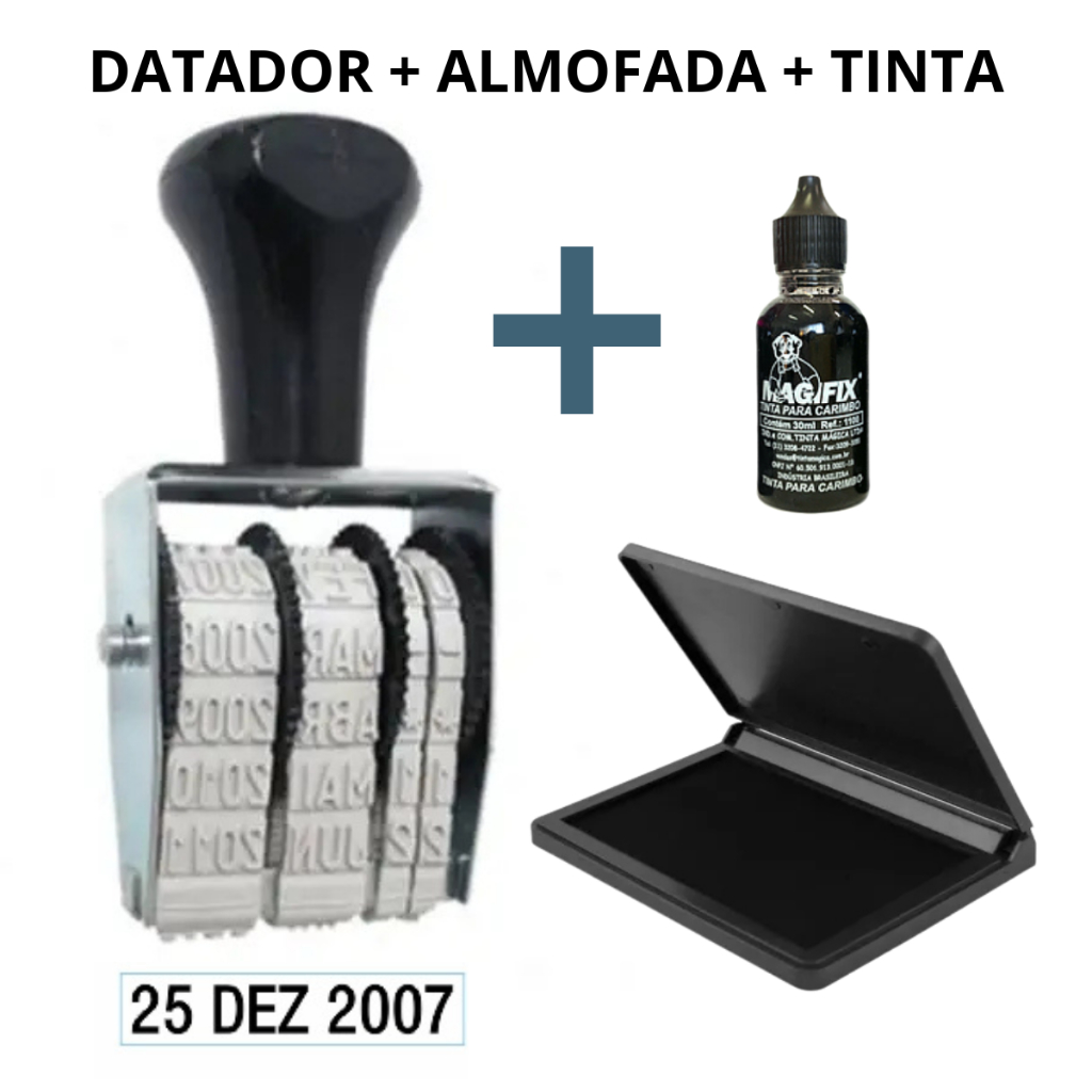 Carimbo Datador 3mm 2022 à 2033 Manual Almofada e Tinta Auto Entintado Automático 3mm Trodat Val Fab Data