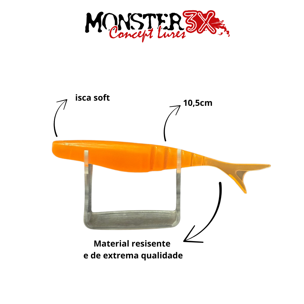 Isca artificial shad –Isca M-action Monster 3x – 10,5cm – Isca Soft - Shad – Tucunaré