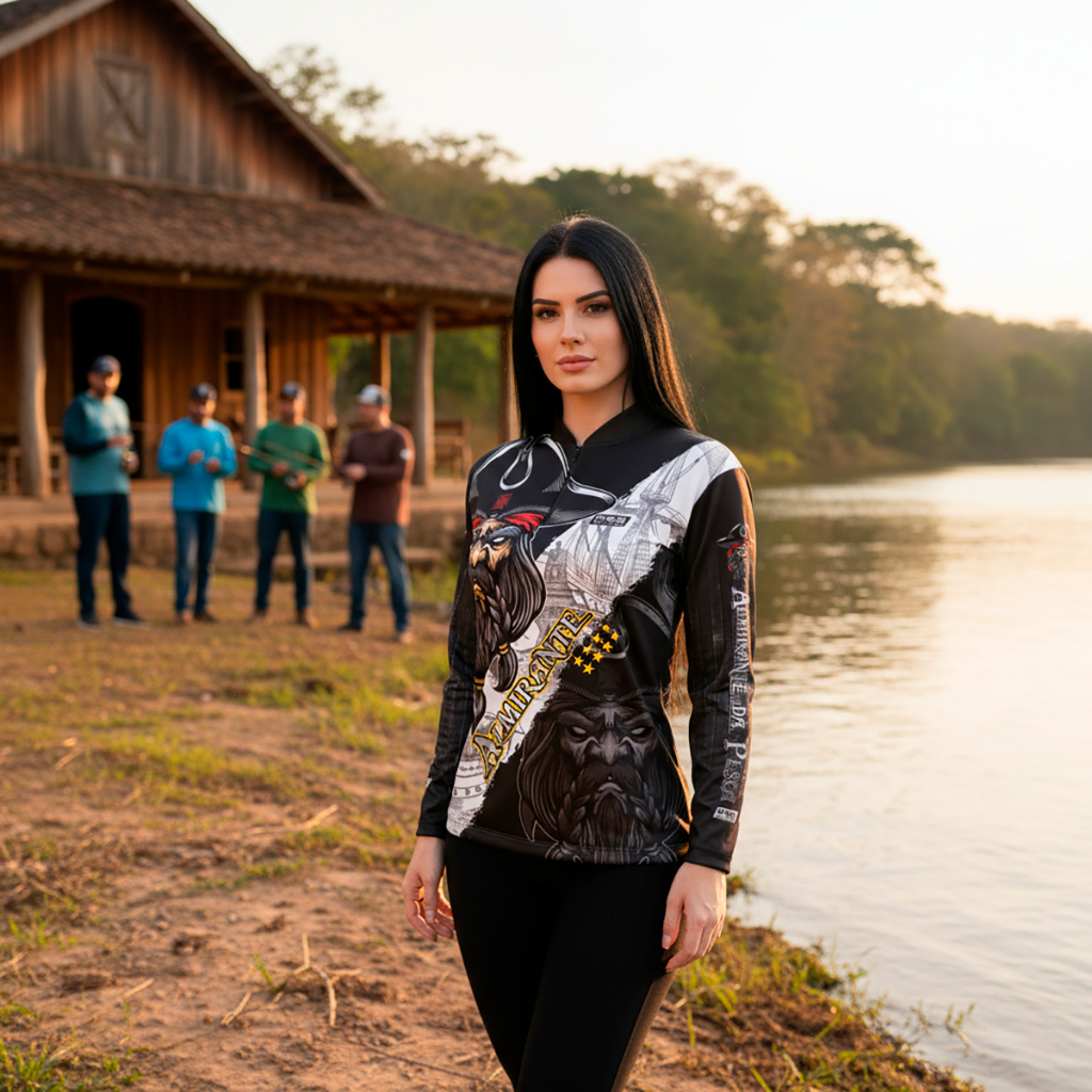 Camisa Com Elastano de Pesca Esportiva PQS Almirante da Pesca Peixe Tubarão Vasco da Gama Proteção UV 50 +