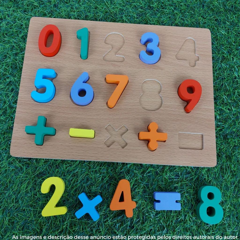 Tabuleiro Montessoriano de Madeira Educativo Infantil Alfabeto, Números e Formas para Autistas