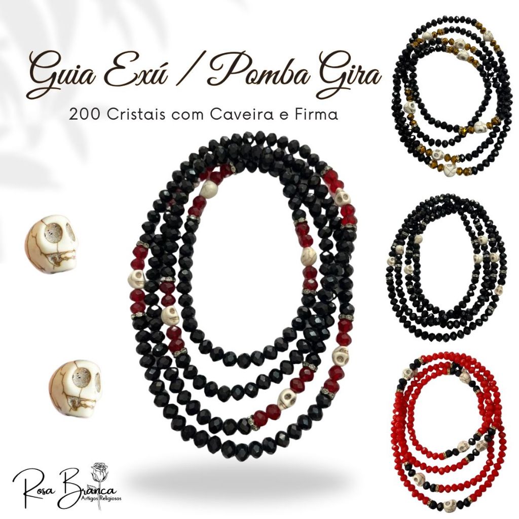 Guia Exú  ou Pomba Gira de Cristal Com Caveira 200 Cristais e Firma em Oferta na Shopee