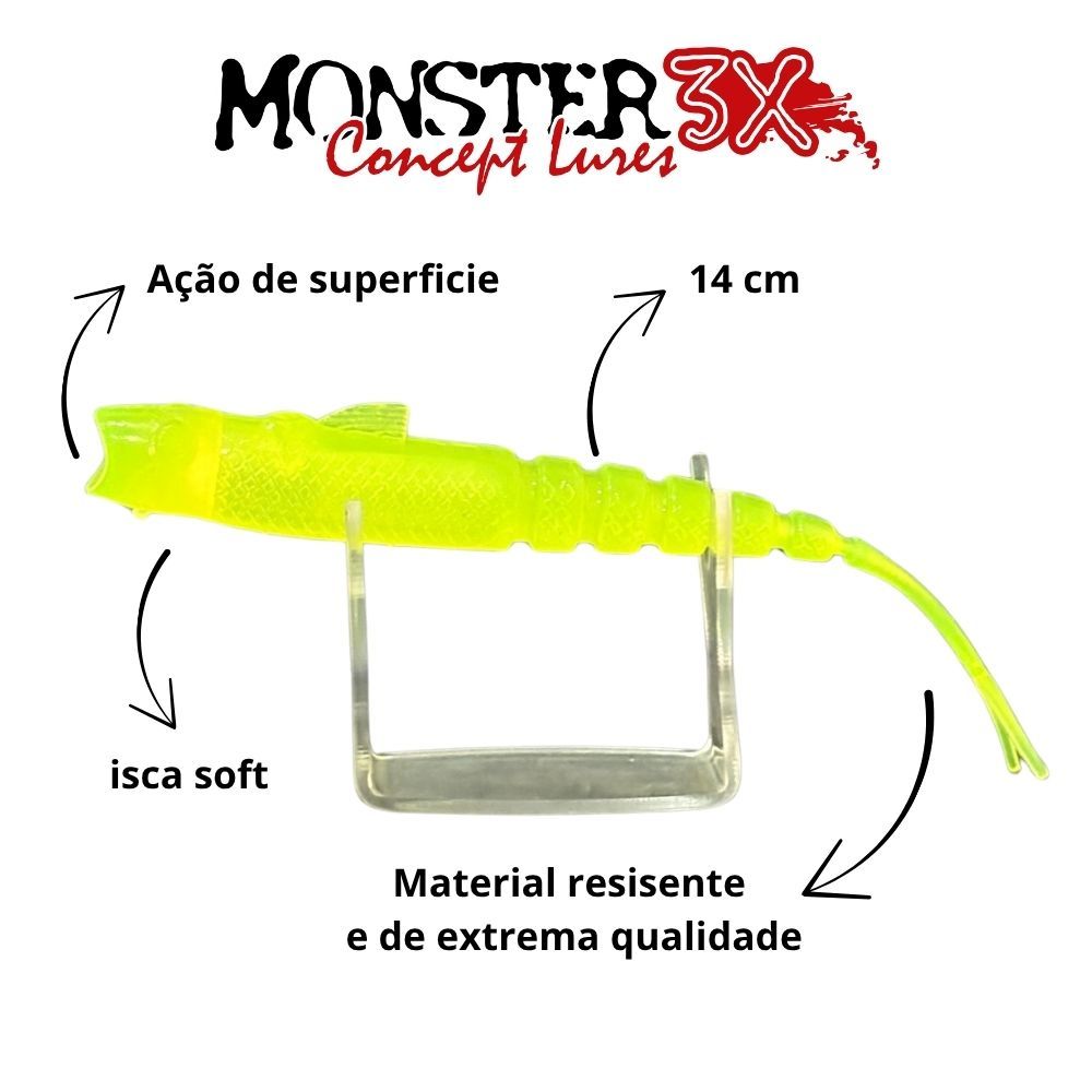Isca artificial shad –Isca Pop-action Monster 3x – 14cm – Isca Soft - Shad – Tucunaré
