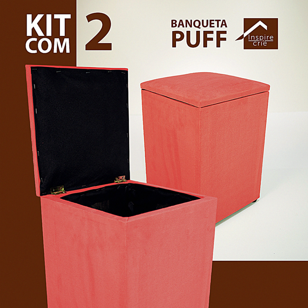 Kit 2 Puff Baú Suede - Penteadeira - Closet - Quarto