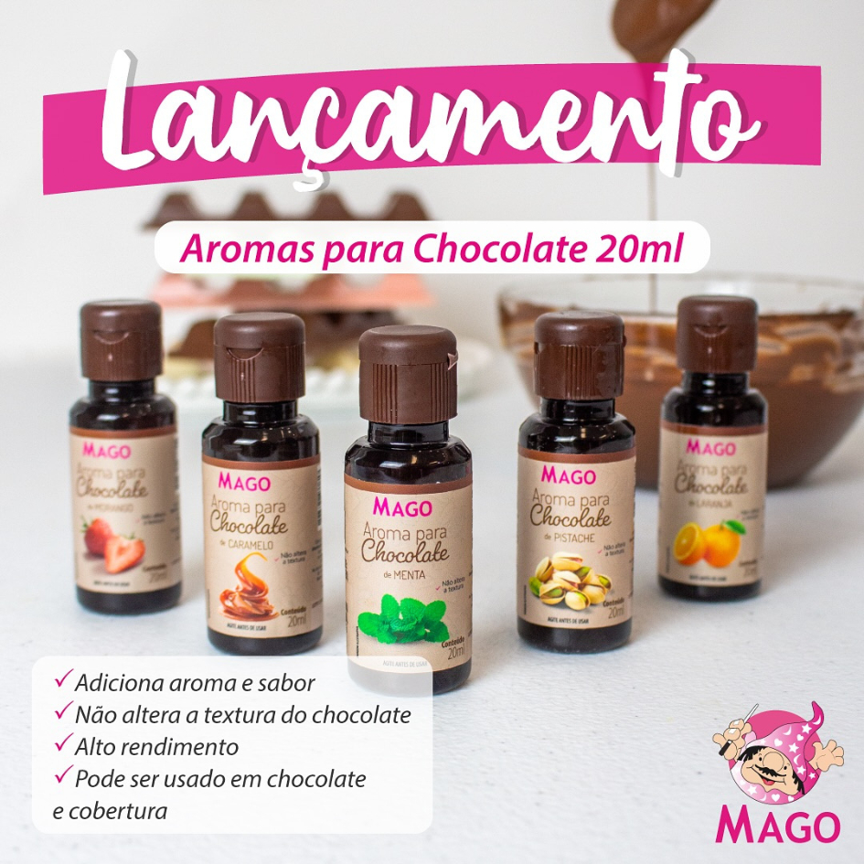 Kit 3 Aroma Para Chocolate 20ml Sabor Duradouro Não Altera Textura Confeitaria Mago