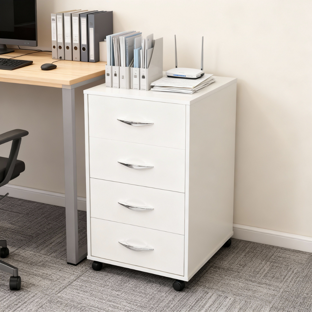Gaveteiro Organizador 4 Gavetas Rodinhas Porta Documentos Escritório Arquivos Home Office Branco