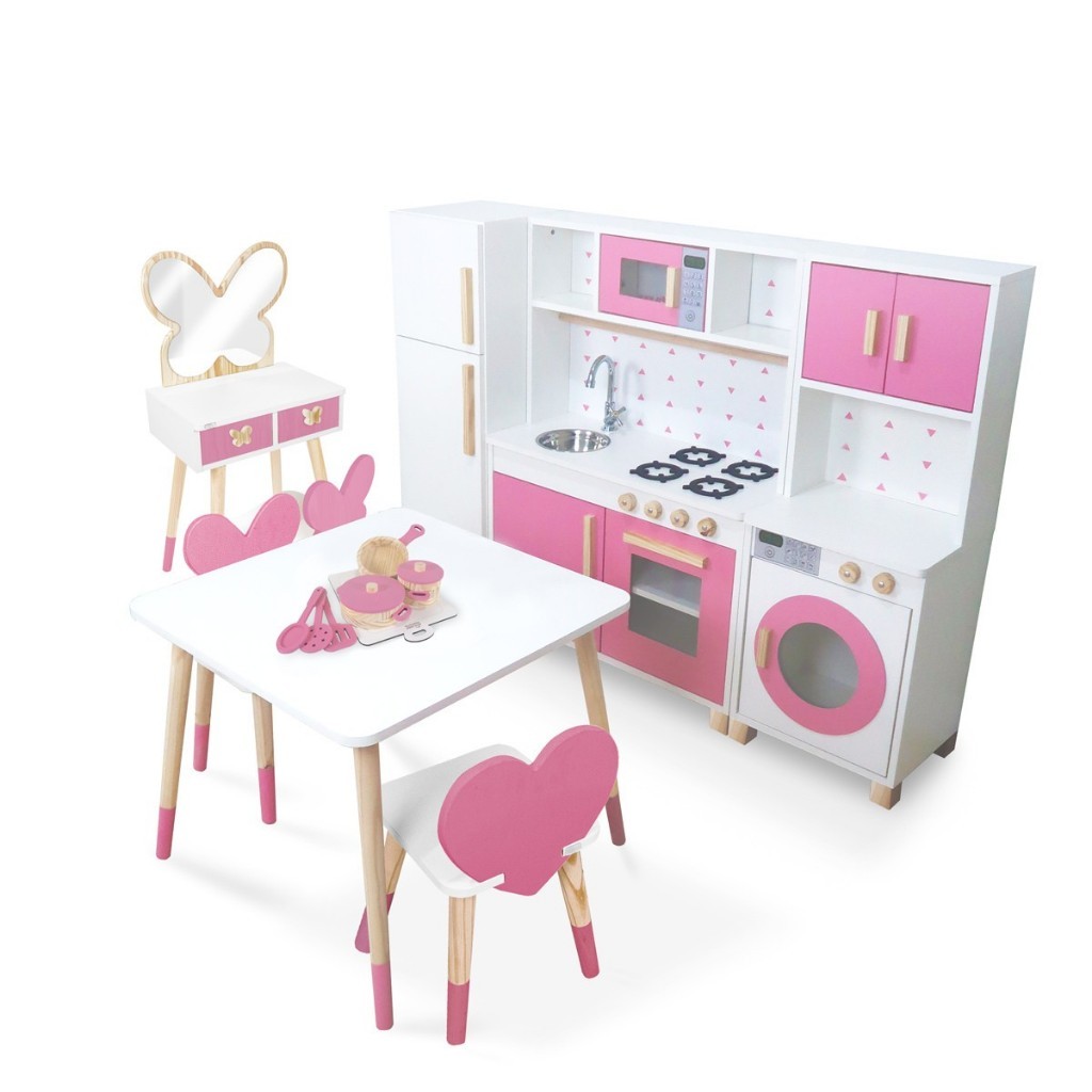 Combo Brinquedoteca Penteadeira Pequeno Madeira Infantil Faz de Conta Beleza Quarto Pedagógico Lúdico Kit Livro