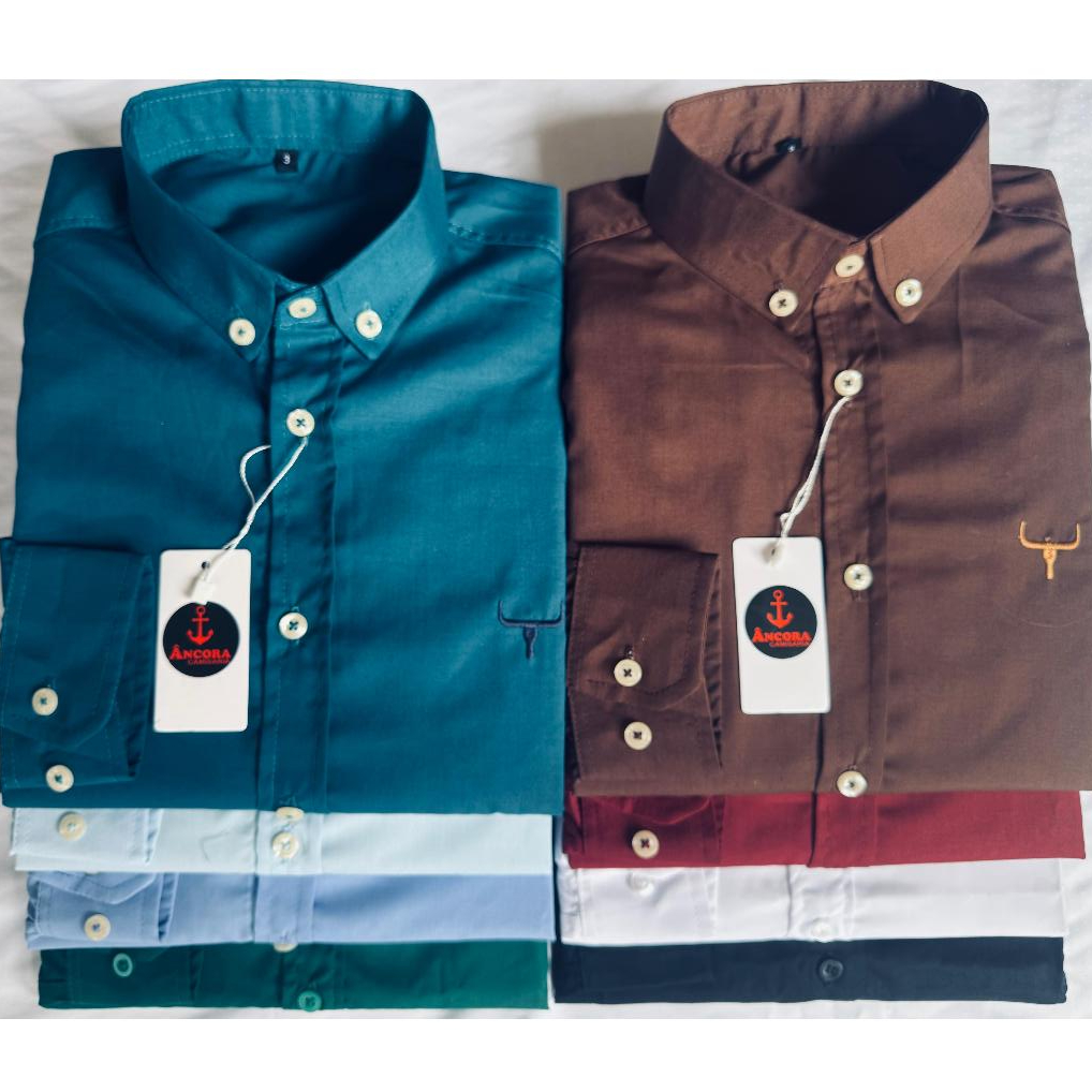 Camisa  Masculina Algodão Social Manga longa Cor lisa Slim Country Tricoline Cabeça do boi em Oferta na Shopee