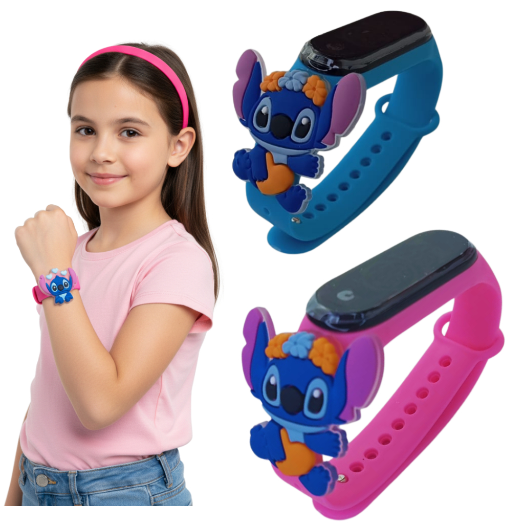 Relógio Infantil menina Stitch Digital À Prova D´Àgua Led