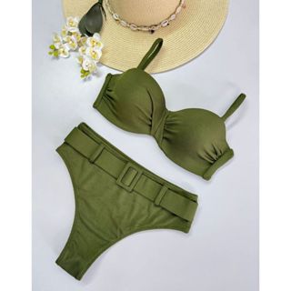 Biquíni Cintura Alta com Bojo Fixo e Alça Regulável Removível – Moda Praia Feminina Estilo Retrô – Cores Preto, Verde Me em Oferta na Shopee