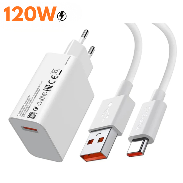 Kit Carregador Tipo C Turbo 120W Usb Carregamento rápido em Oferta na Shopee