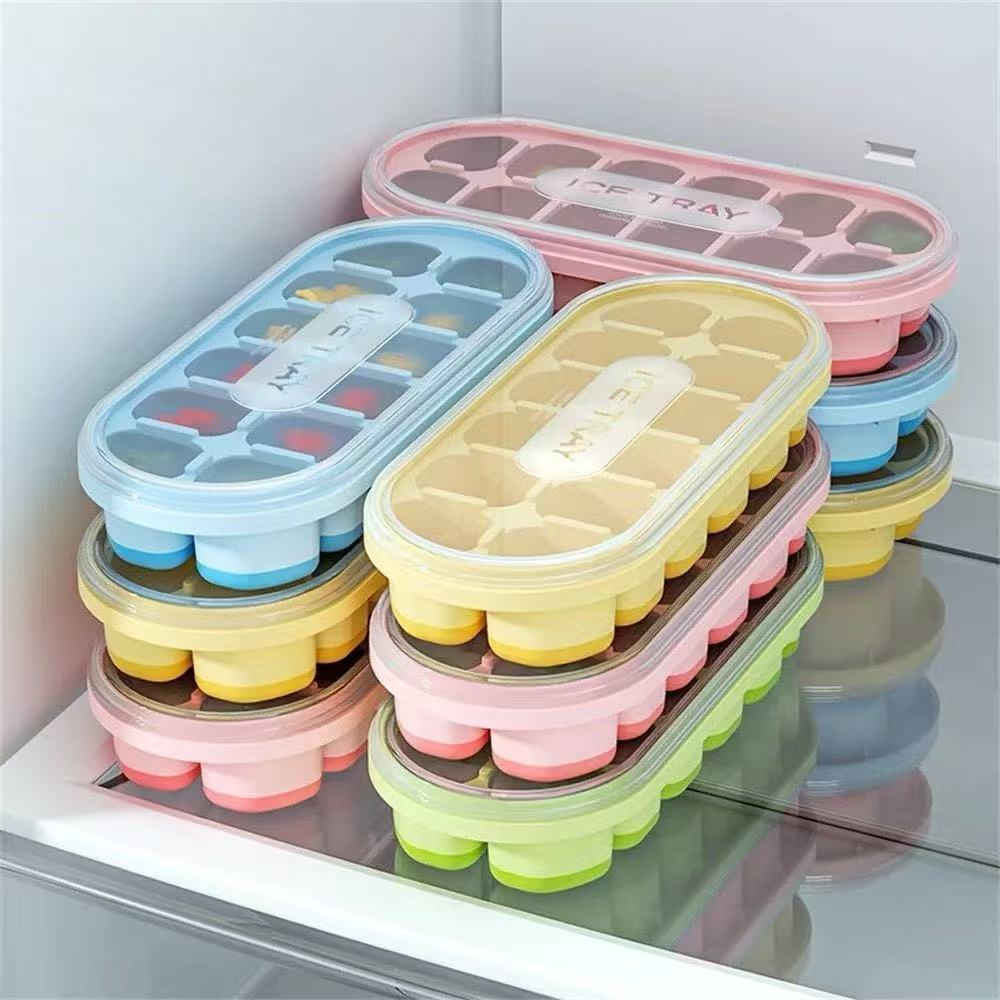 Forma de Gelo Com Tampa Fundo De Silicone Flexível - 12 e 14 Divisórias