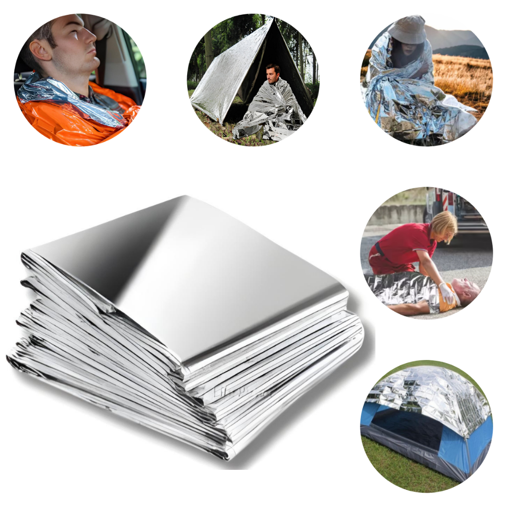 Cobertor Manta Térmica Aluminizado Para Resgate, Emergência e Camping - KIT com 3, 5, 7, 10, 15, 20 UN