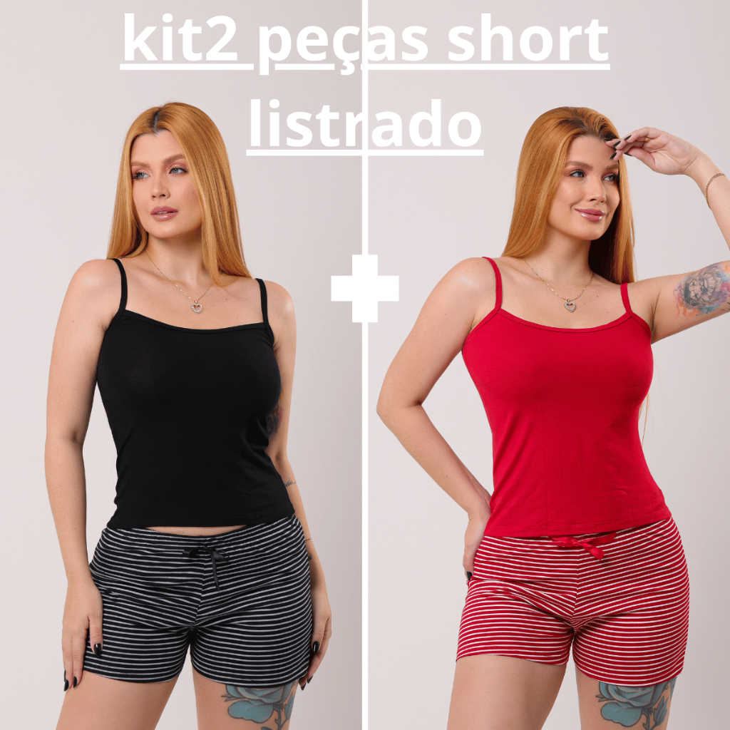 Kit 2 Conjunto Baby Doll Pijama Feminino Listrado Viscolaicra Para Dormir Sexy Premium em Oferta na Shopee