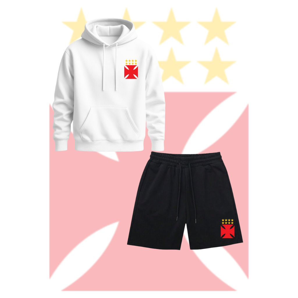 Conjunto Blusa Moletom e Calça ou Blusa e Short Unissex Feminino Masculino Vasco RJ