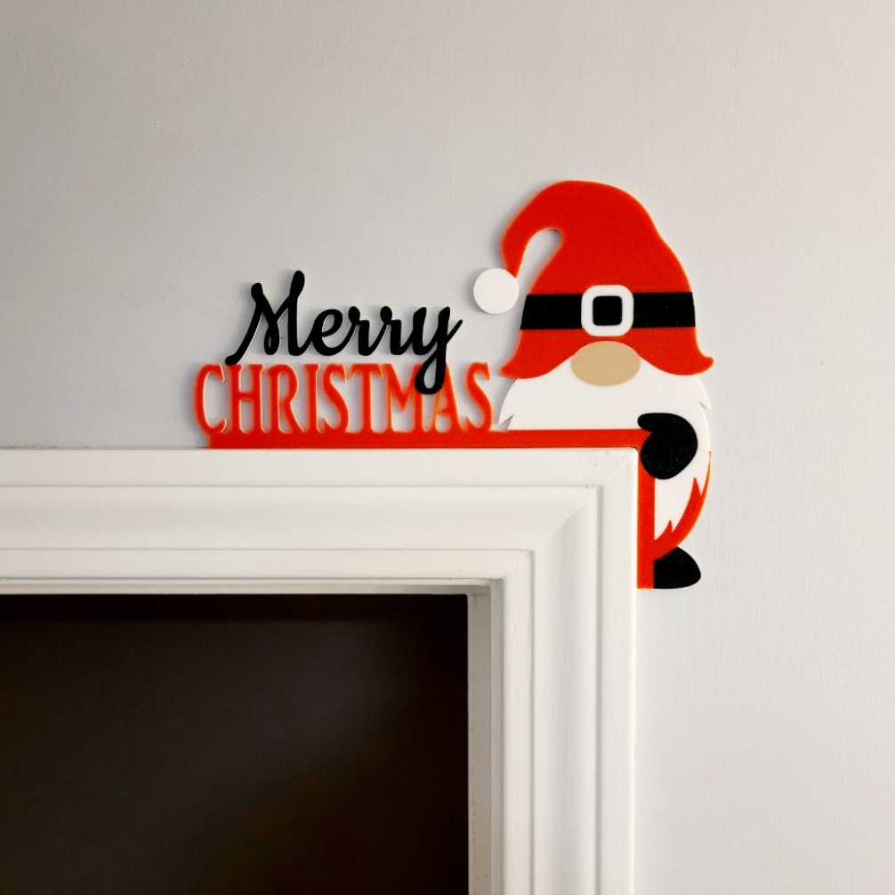 Enfeite de Porta Natal Gnomo "Merry Christmas" - Enfeite Decoração Natalina Canto de Porta 18x24cm