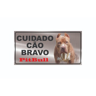 2 PLACAS CÃO BRAVO PITBULL MARRON - TAMANHO 30X15 CM EM ALUMÍNIO - COM FITA DUPLA FACE PARA COLAR em Oferta na Shopee