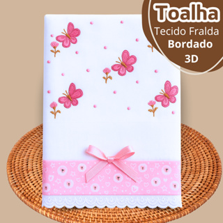 Toalha Fralda de Banho Bordada Cueiro Bebe 1mx70cm  Tecido Duplo 100% Algodão Enxoval Recém Nascido em Oferta na Shopee