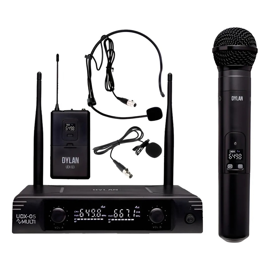 Microfone Sem Fio Dylan UDX-5 Bastão Lapela ou Headset 30 Canais UHF
