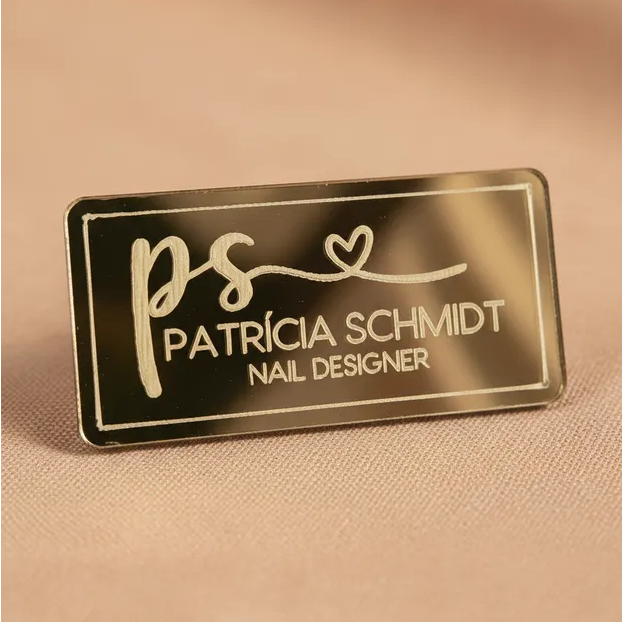 Broche Personalizado Acrílico Espelhado Profissional Identificação em Oferta na Shopee