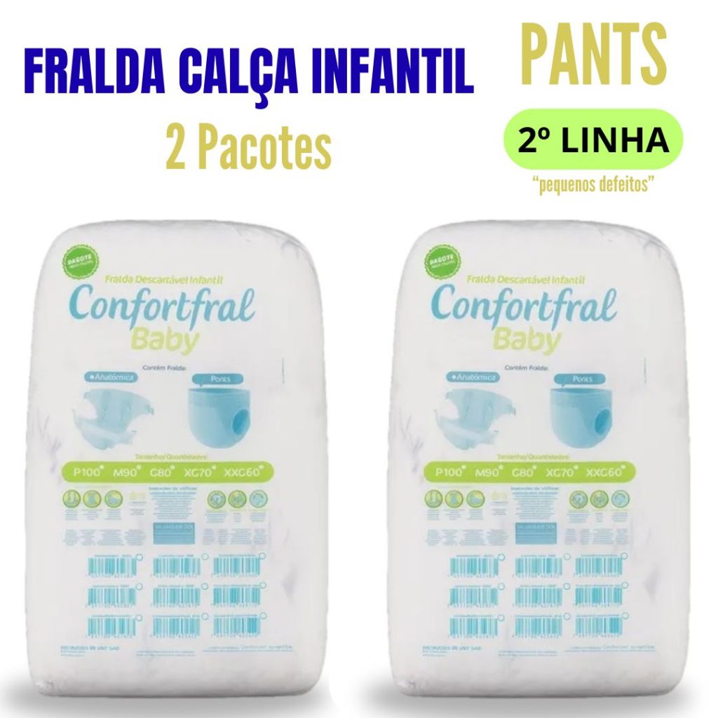 Kit 2 Pacotes Fralda Calça Confortfral Baby | Fralda Descartável com Ajuste Perfeito e Alta Absorção em Oferta na Shopee