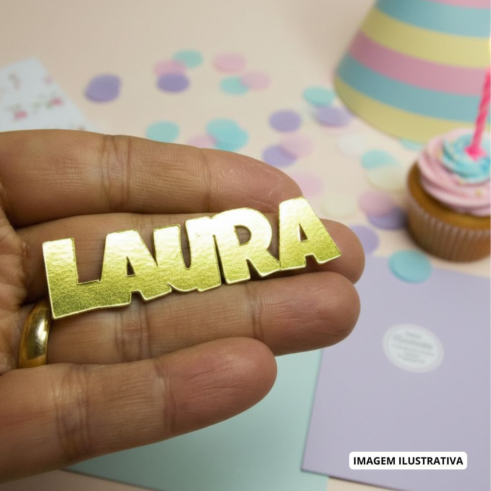 Apliques Nome Personalizado Dourado Lamicote - Tag Aplique para Lembrancinhas