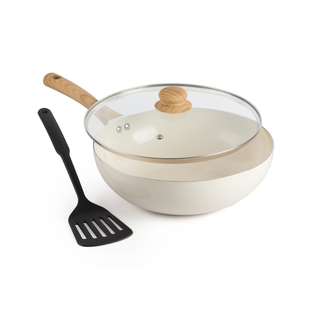 Frigideira Wok De Cerâmica Indução e Espátula 28cm Vanilla em Oferta na Shopee