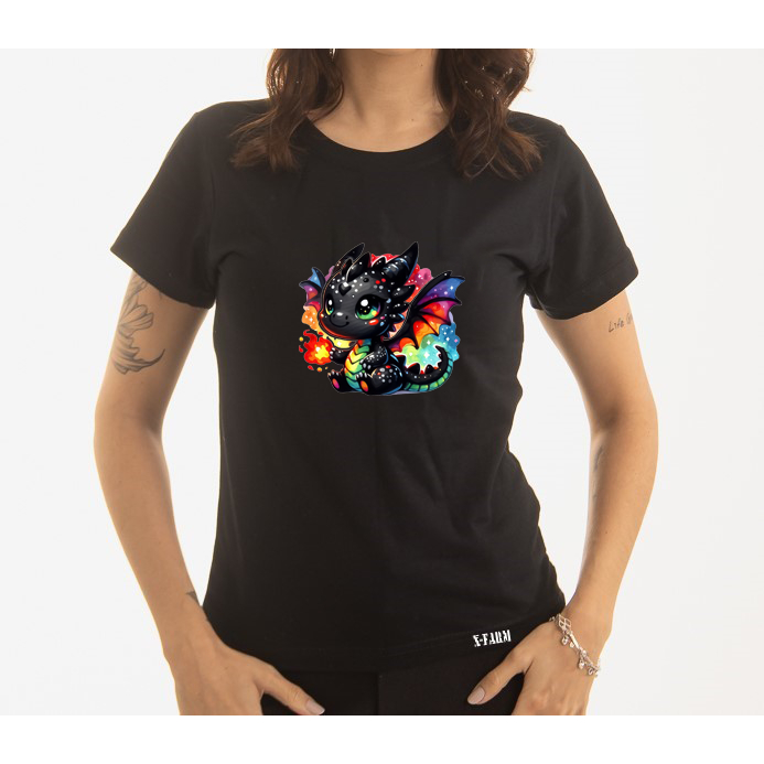 Baby Look Feminino 100% Algodão Estampa Mini Dragão Super Confortavél Alta Qualidade