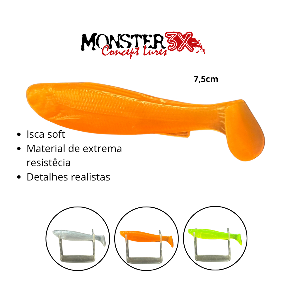 Isca artificial shad –Isca Yoshi Monster 3x – 7,5cm – Isca Soft - Shad – Tucunaré