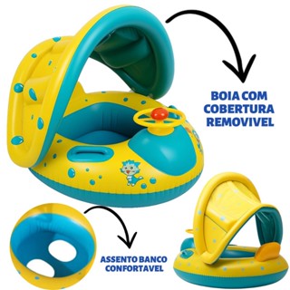Boia infantil Boia com Cobertura para bebe Barquinho inflavel Boia Carrinho Boia com buzina em Oferta na Shopee