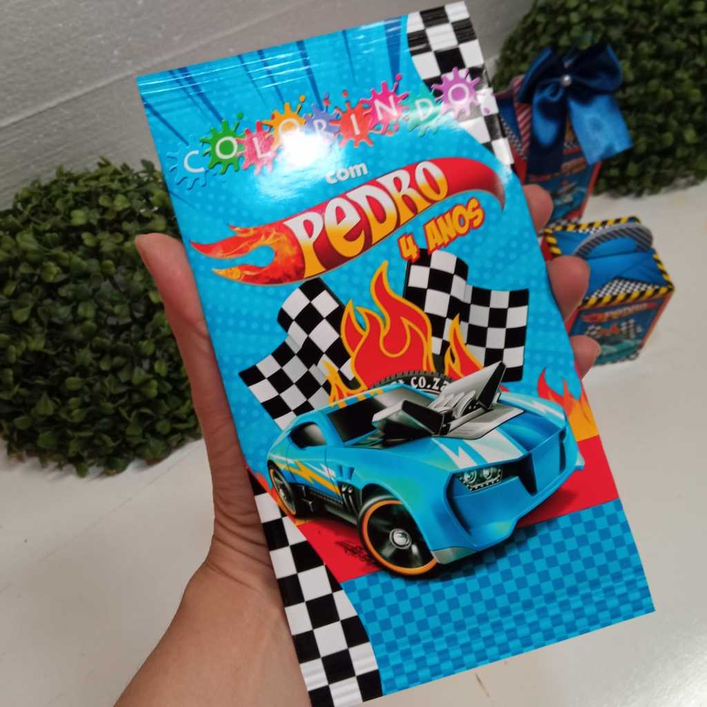 Lembrancinhas de festa  - Cards de colorir PERSONALIZADO Hotwhels com 8 cards cada pacote tam. A6 10x15cm em Oferta na Shopee