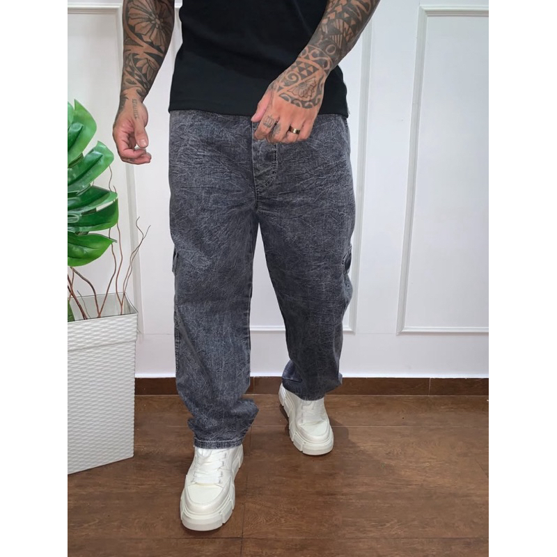 Calça Cargo Masculina Larga Conforto Estilo Streetwear Skatista Oversized