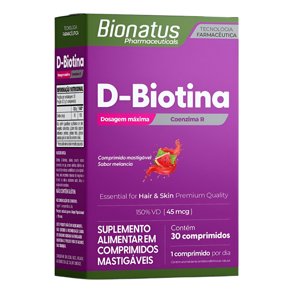 Biotina Mastigavel D-biotina Suplemento Alimentar 30 Caps Melancia