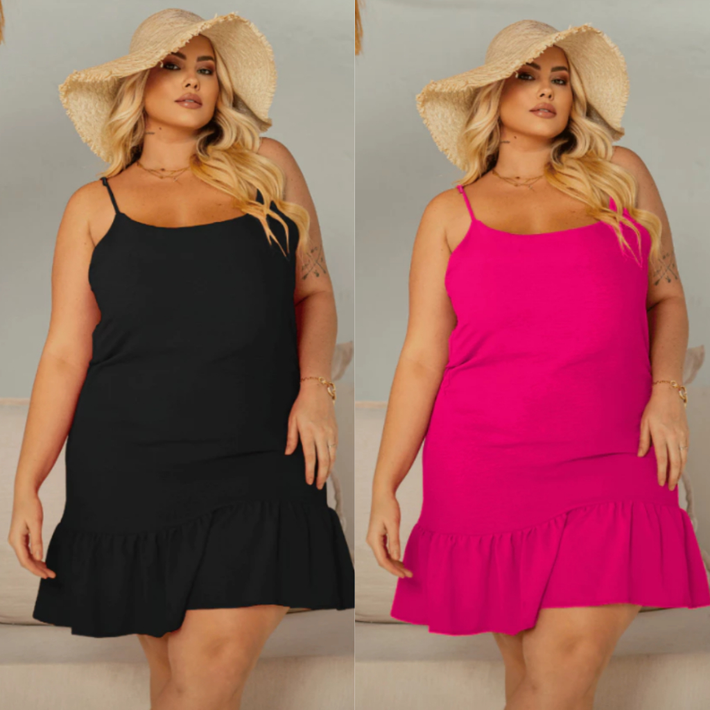 Vestido Feminino com Babado Curto Plus Size Tamanho 36 ao 42 de Alcinha Larguinho Natal Ano Novo Verão