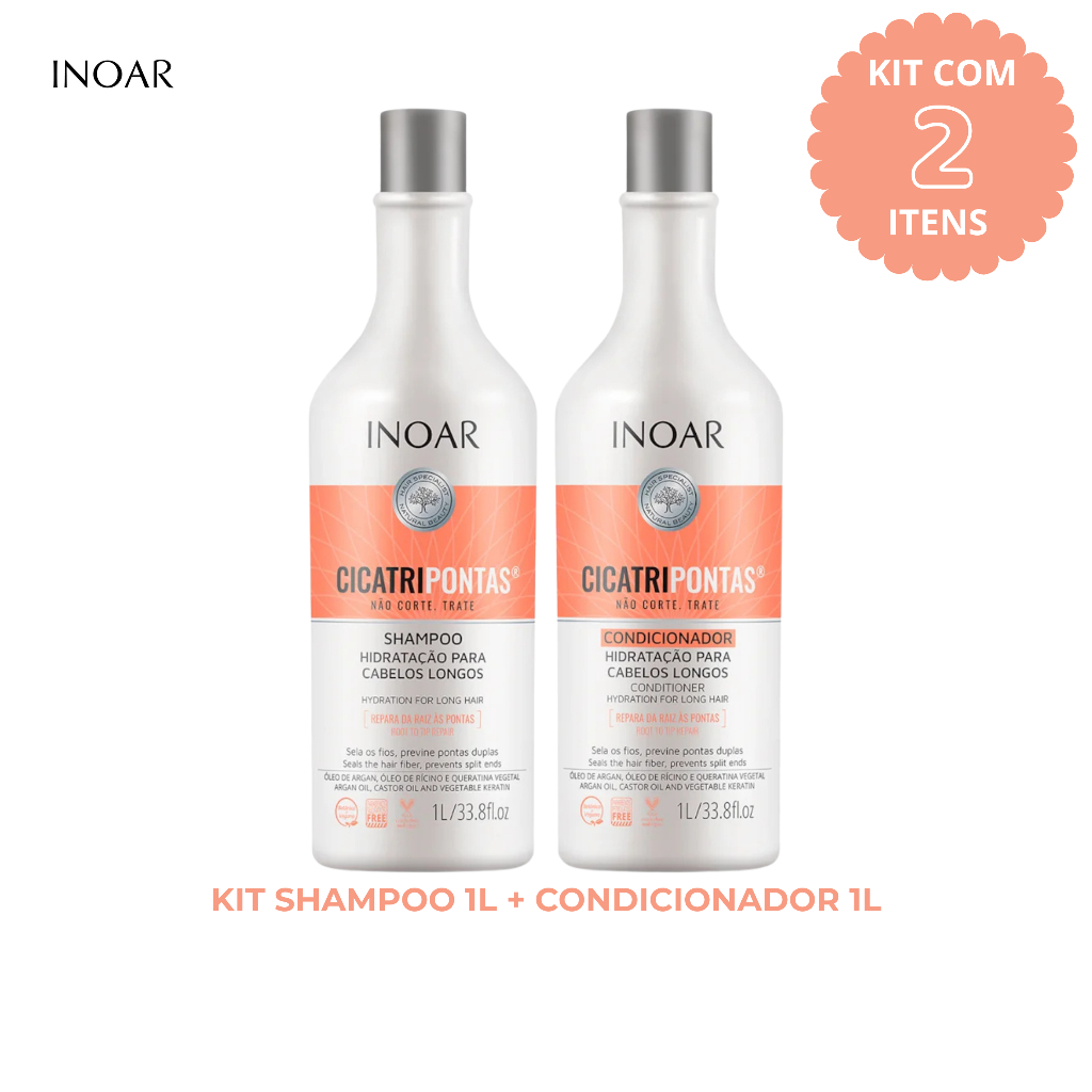 Kit Inoar Cicatripontas Shampoo 1L + Condicionador 1L em Oferta na Shopee