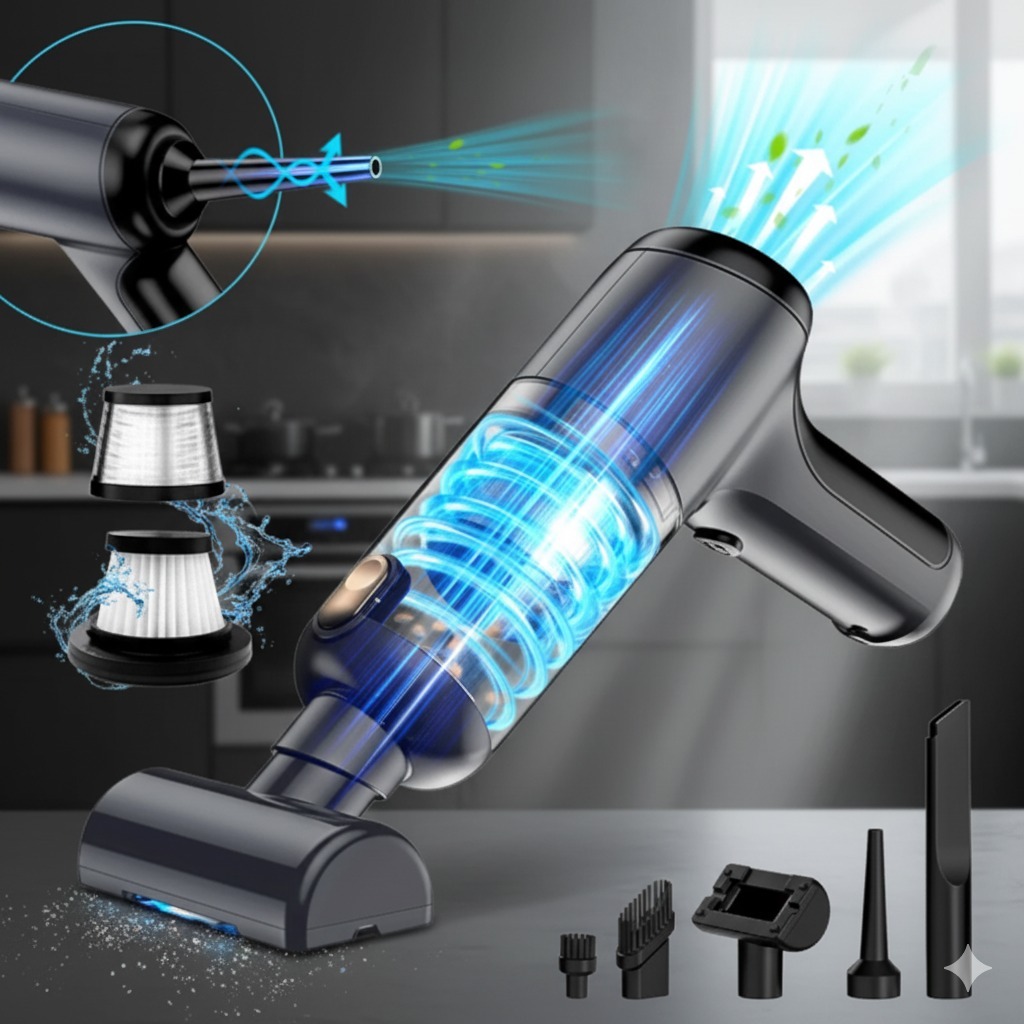 Aspirador Portátil 8000PA Soprador Vácuo 3 em 1 Carro Casa Sem Fio USB Tipo Com Potente ref: 145PLUS