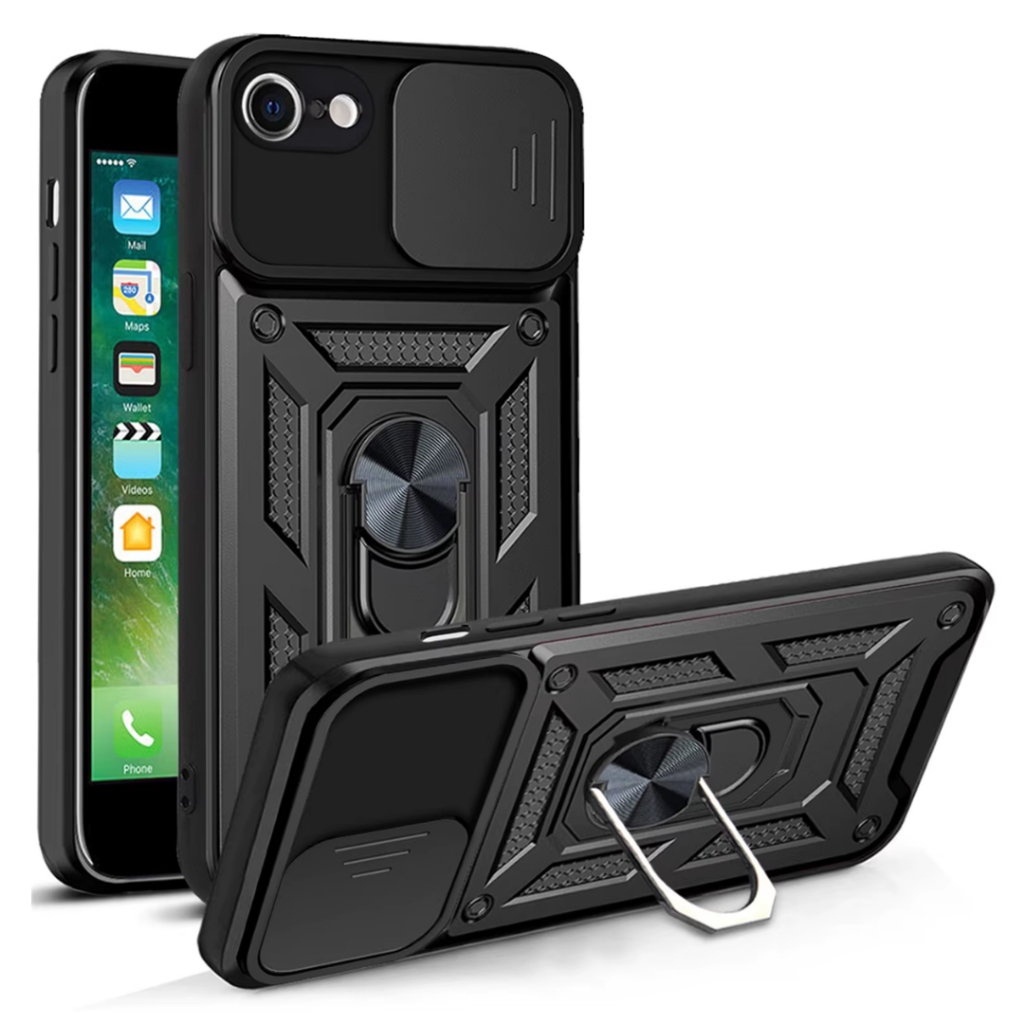 Capa Capinha Preta Com Proteção Nível Militar Com Suporte e Proteção de Câmera Para iPhone 8 (4.7)