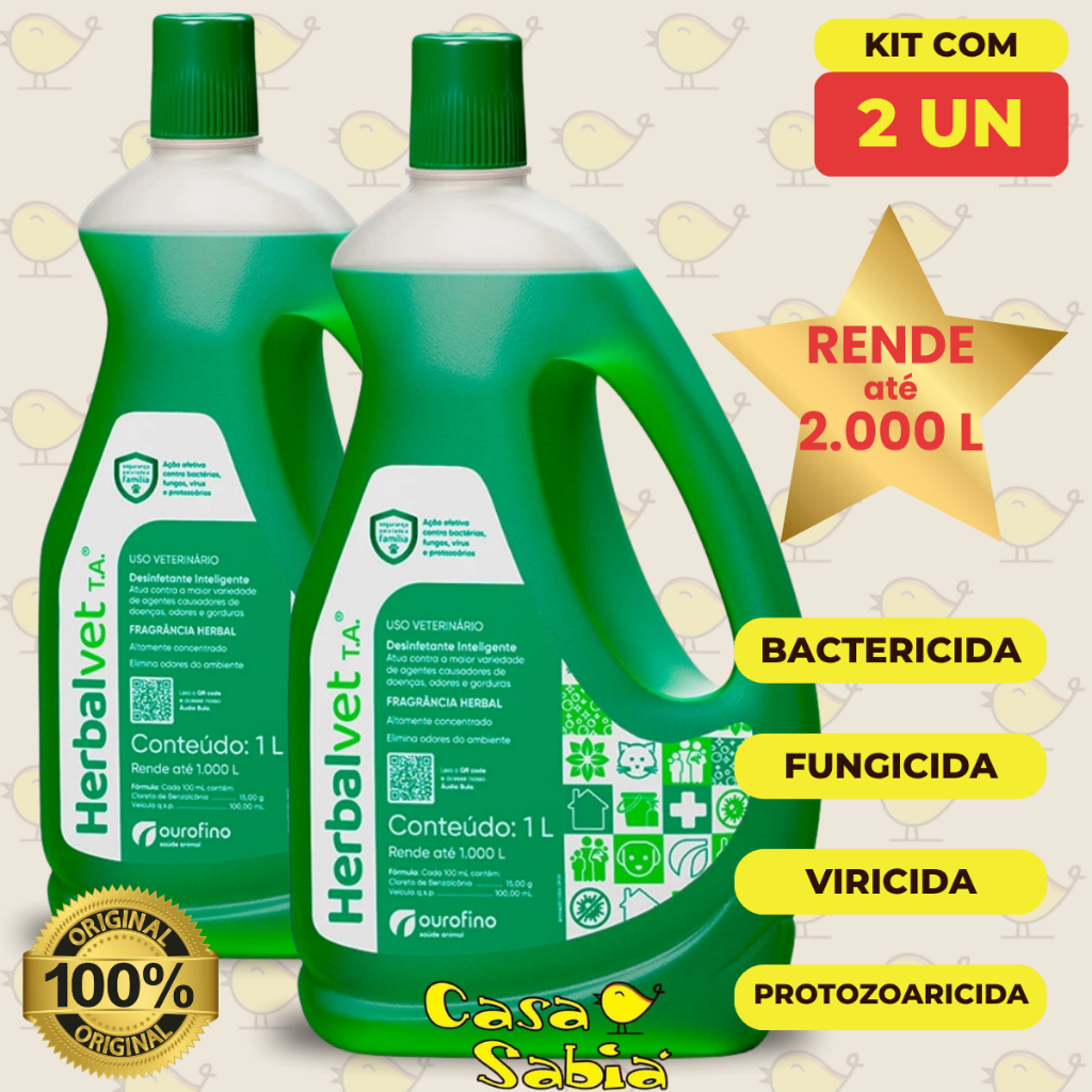 Desinfetante Herbalvet T.A. 1L p/ Uso Doméstico com Pets – Galão rende até 1000L • Seguro e Eficaz