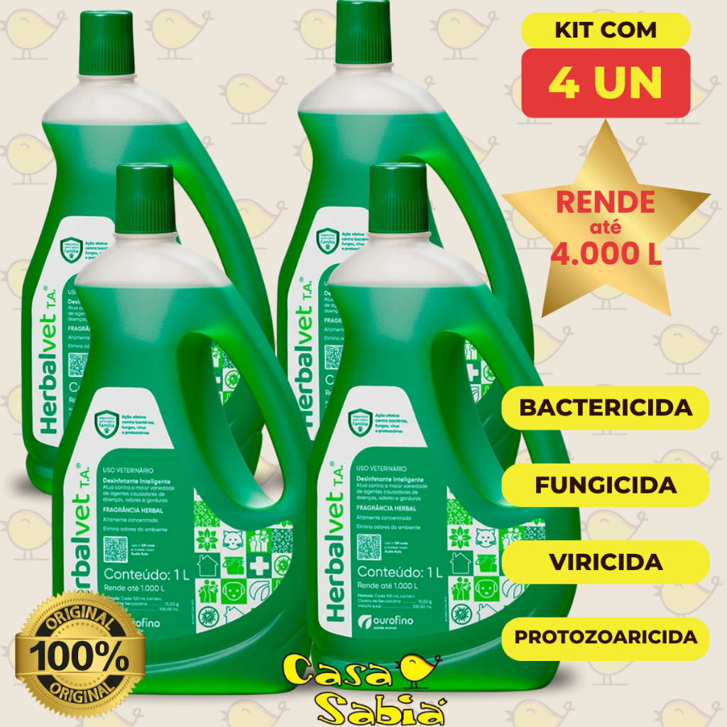 Desinfetante Herbalvet T.A. 1L p/ Uso Doméstico com Pets – Galão rende até 1000L • Seguro e Eficaz