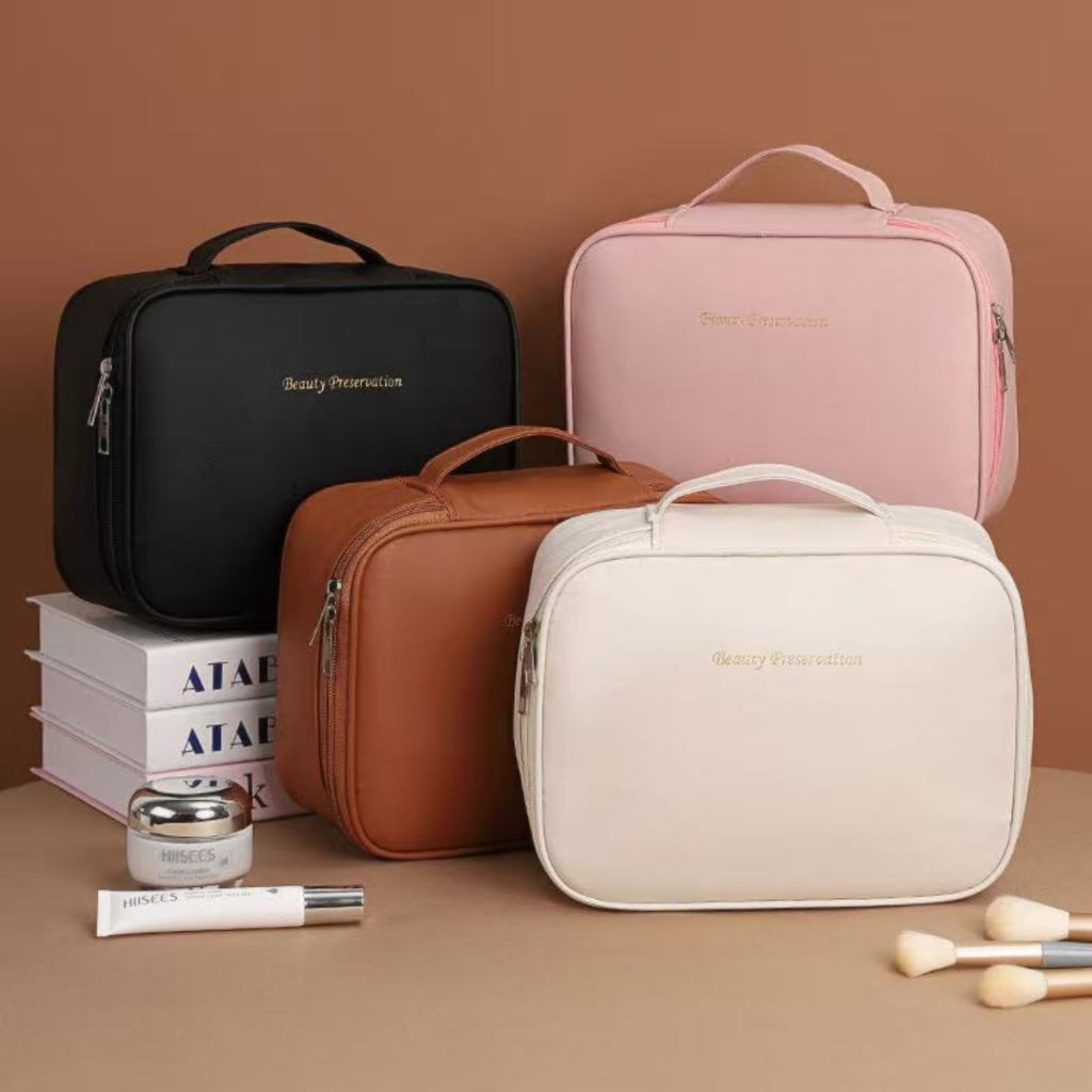 Necessaire Feminina Organizador Cosmético Organizadora De Maquiagem Com Zíper Couro Sintético PU Grande Capacidade em Oferta na Shopee