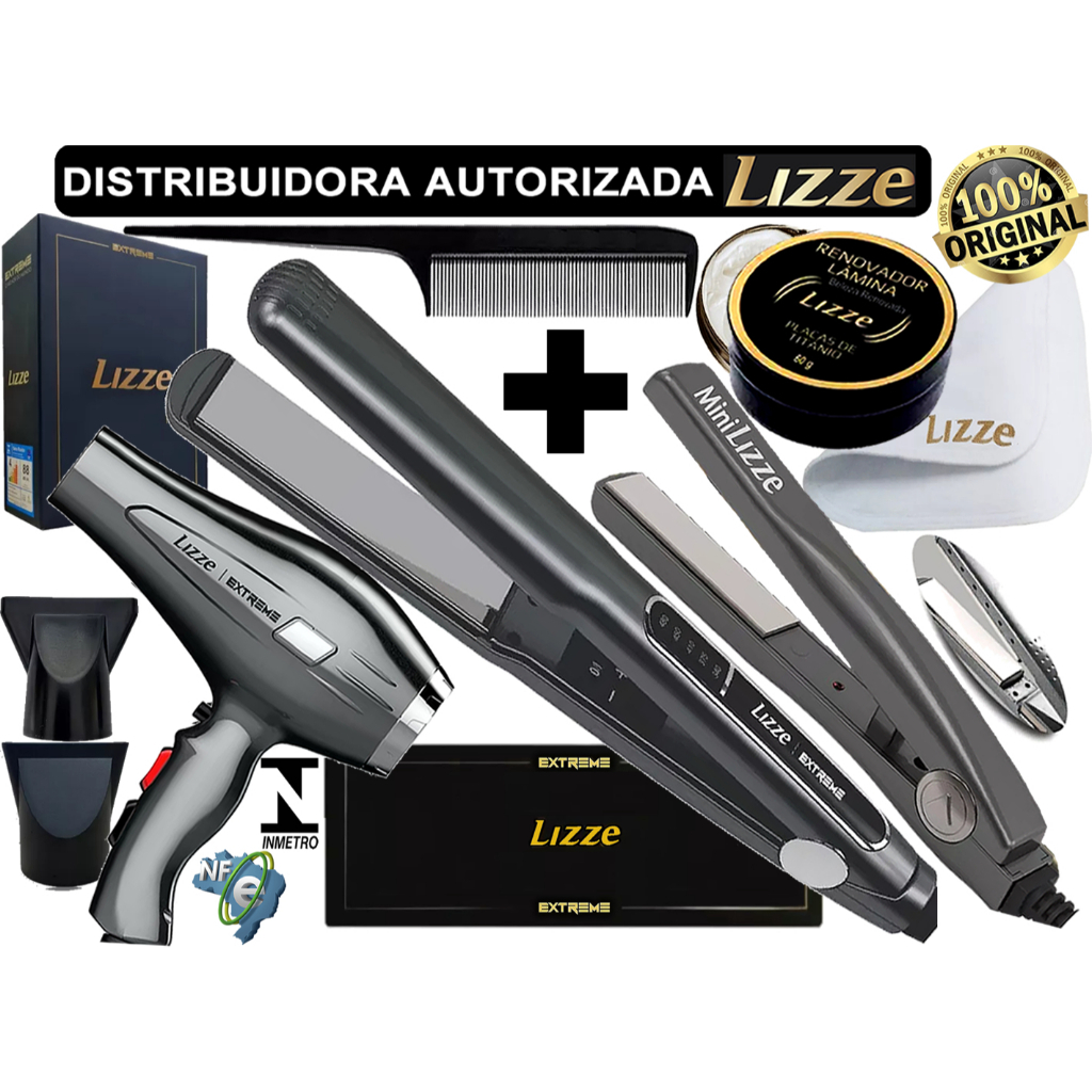 Kit Trio Lizze Prancha Extreme 480º + Secador Extreme + Prancha Mini + Kit Limpeza Original