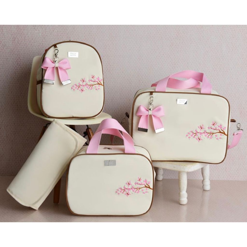 Bolsa Maternidade kit com 4 Peças Termico Impermeável Bordado Borboleta Safari Menina/Menino trocado